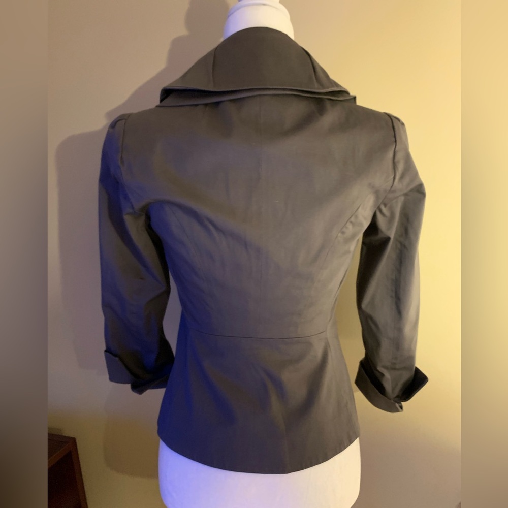 EUC Shirt/Blazer: Acetate, Funky Collar, Greenish Gray, 2/3-Sleeve, Ruffle - Picture 2 of 12